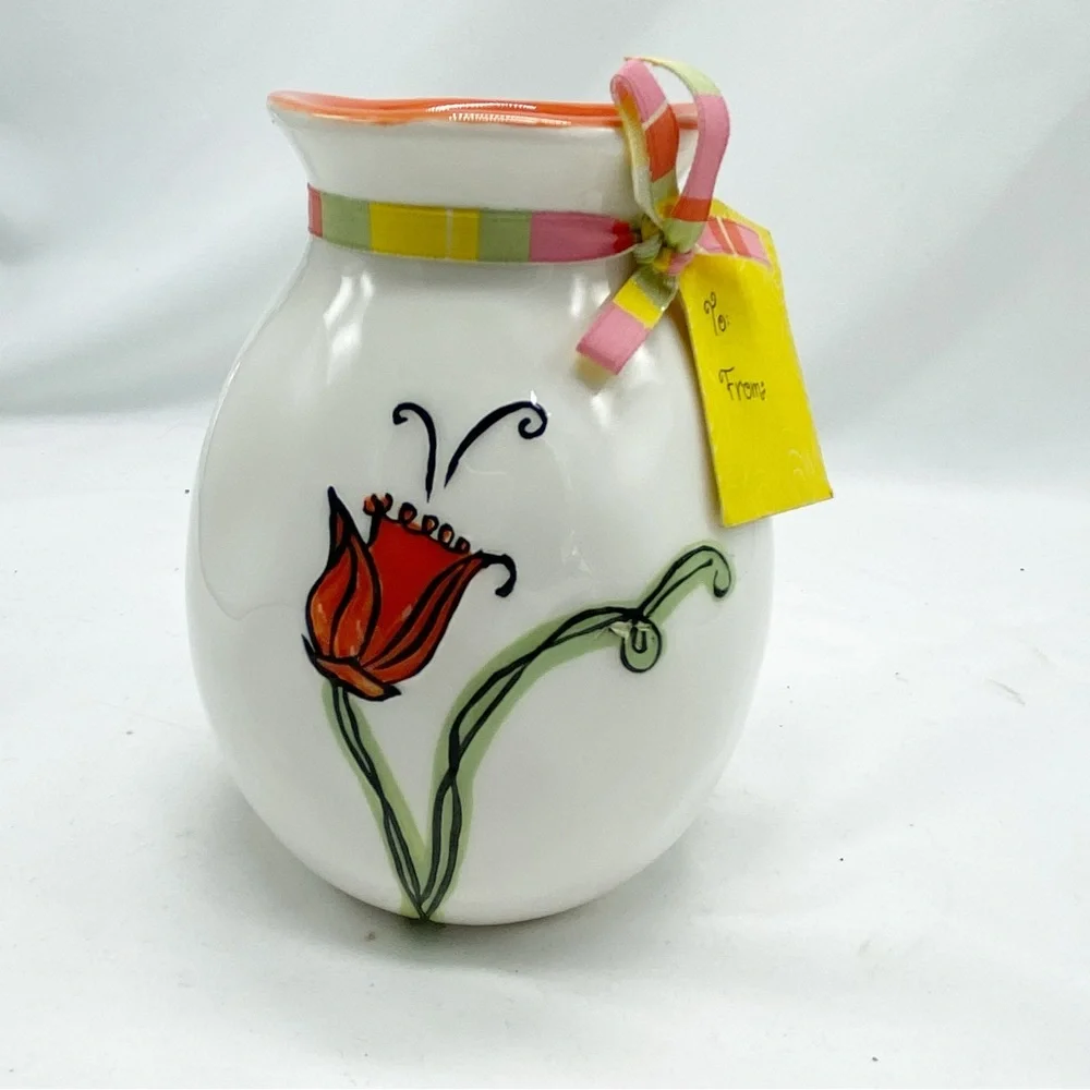 Vintage 2006 Starbucks Bud Vase Hand Painted Floral Uplifting